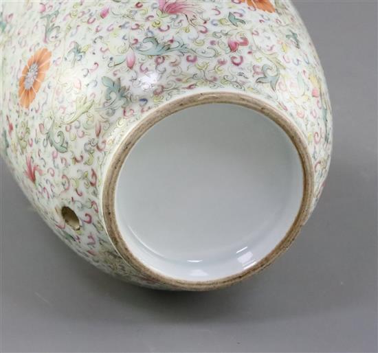 A Chinese famille rose ovoid vase, Qing dynasty, H. 15cm, drilled hole to side of base